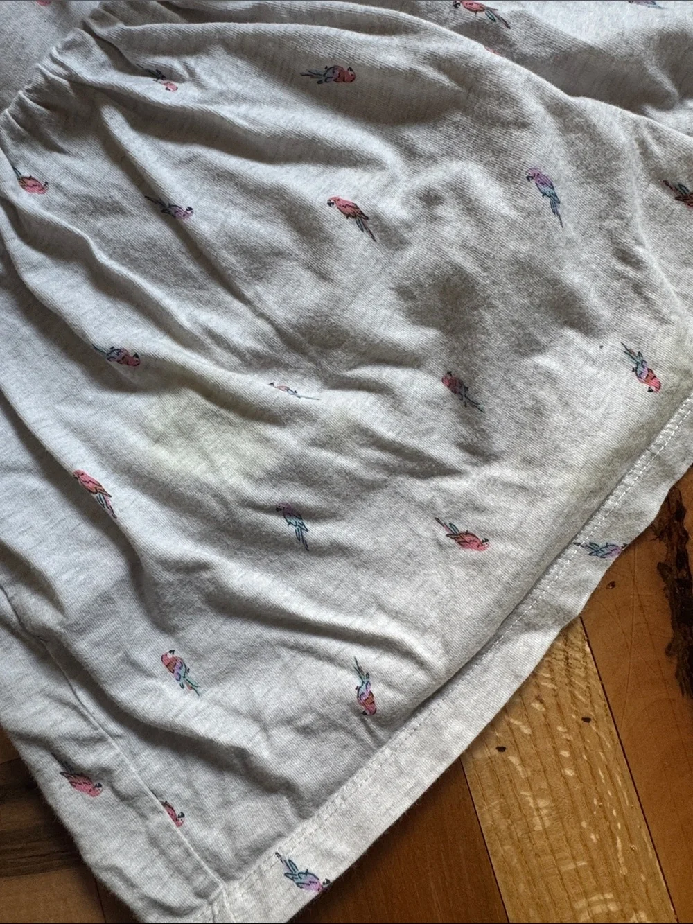 Light Gray Drawstring Skirt with Tiny Flamingo Print